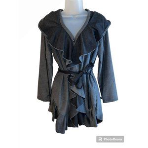 NWT Rare Samuel Dong Belted Ruffle Front Coat Size Small